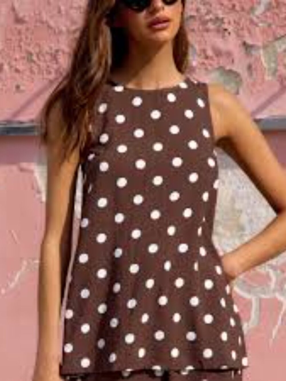 Mister Zimi Tash Top Linen Tank Brown/White Polka Dot Size 8 NWT